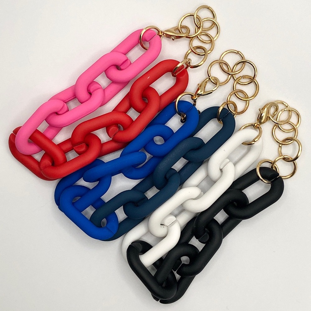 Bundle of 3x acrylic chain link bracelet red/pink,royalblue/darkblue,black/white